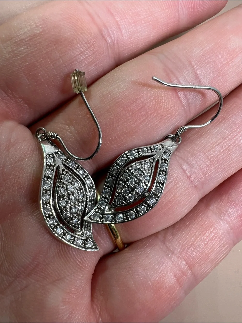 Sterling Silver Crystal Leaf Drop Earrings